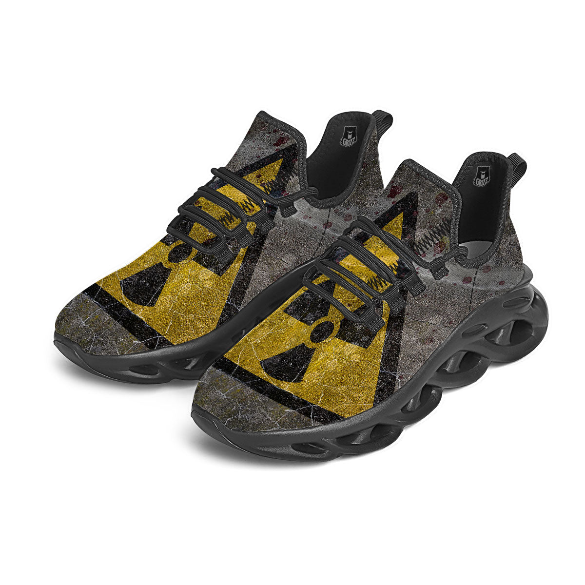 Warning Nuclear Symbol Print Black Running Shoes-grizzshop