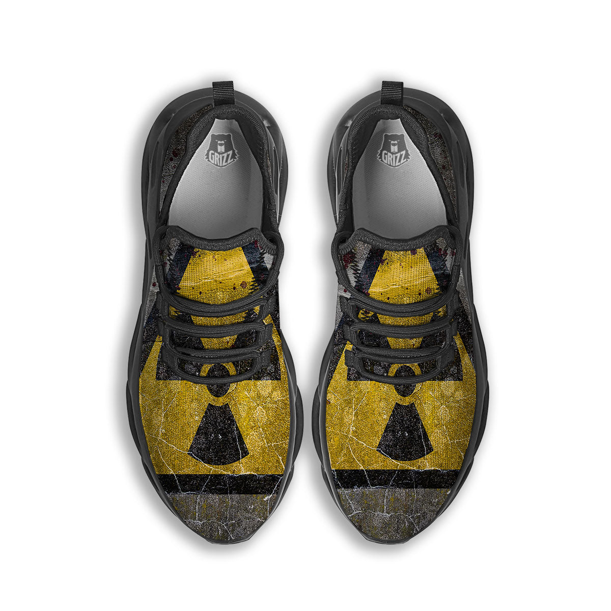 Warning Nuclear Symbol Print Black Running Shoes-grizzshop
