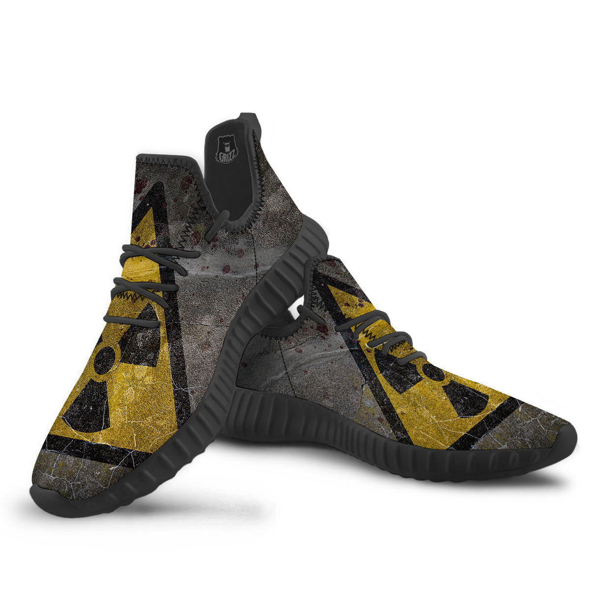 Warning Nuclear Symbol Print Black Walking Shoes-grizzshop