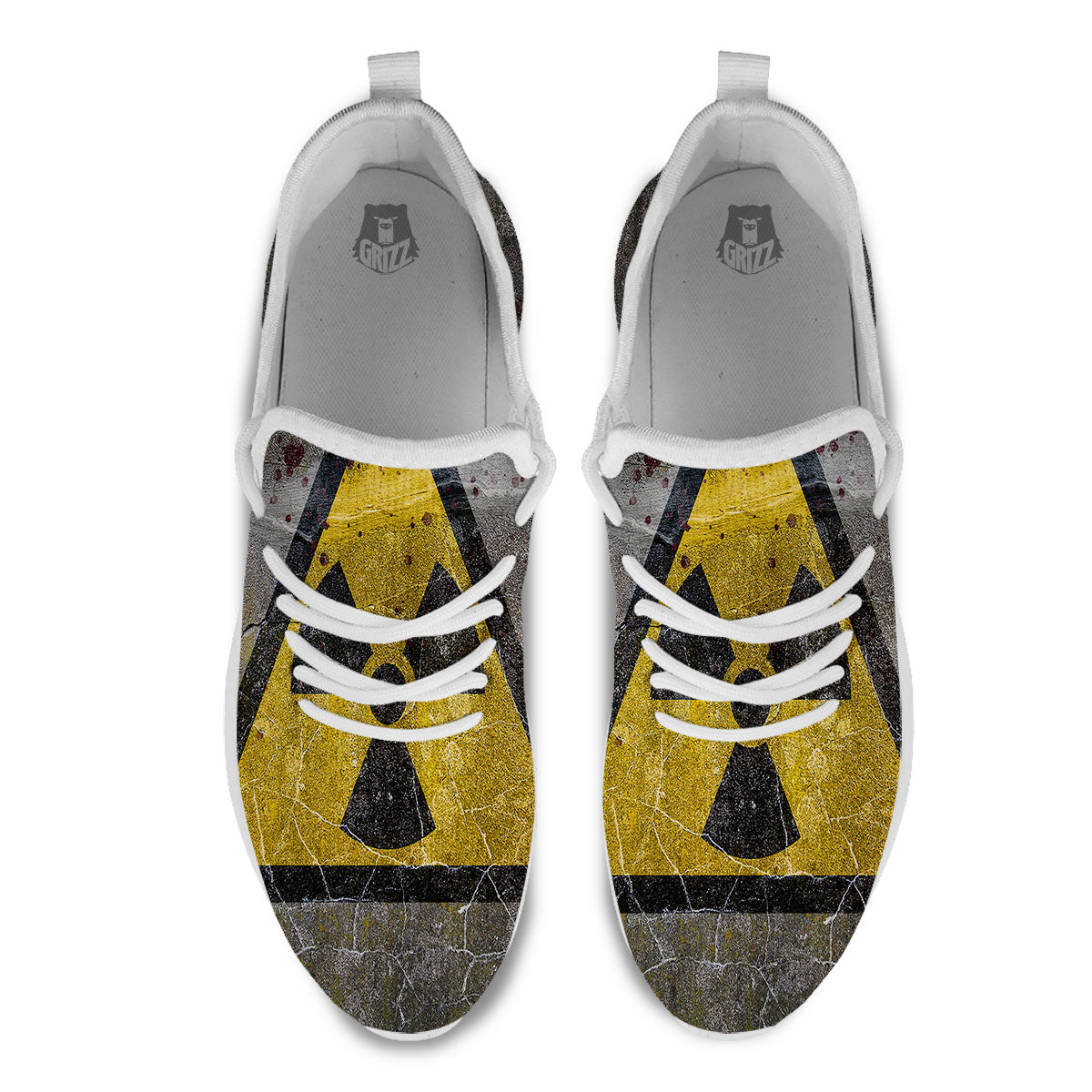 Warning Nuclear Symbol Print White Athletic Shoes-grizzshop