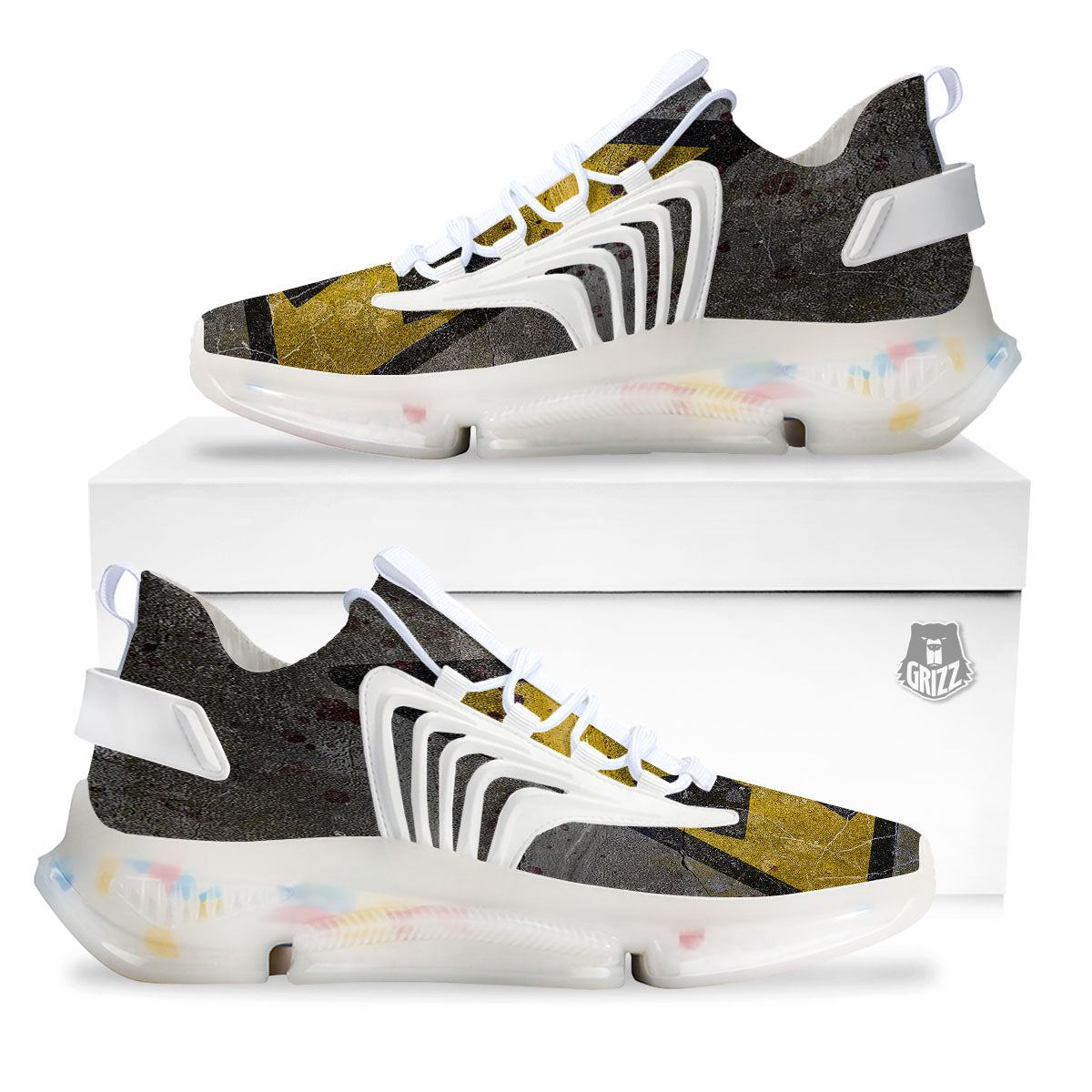 Warning Nuclear Symbol Print White Gym Shoes-grizzshop