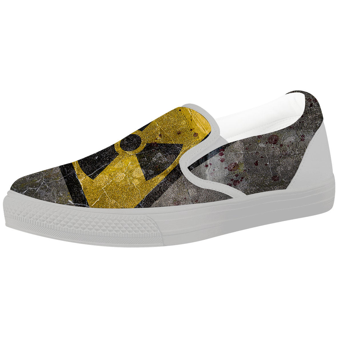 Warning Nuclear Symbol Print White Slip On Shoes-grizzshop