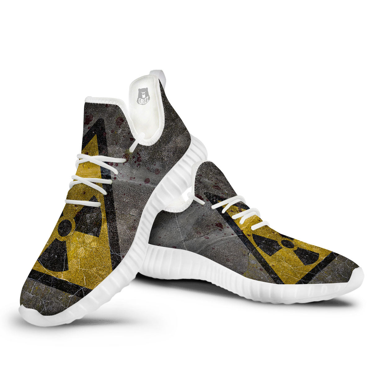 Warning Nuclear Symbol Print White Walking Shoes-grizzshop