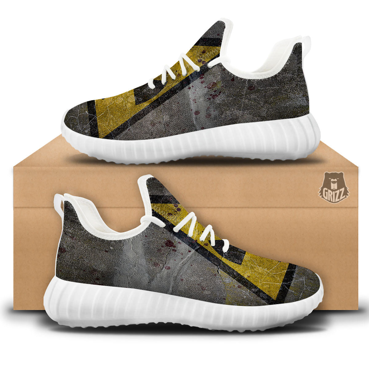 Warning Nuclear Symbol Print White Walking Shoes-grizzshop