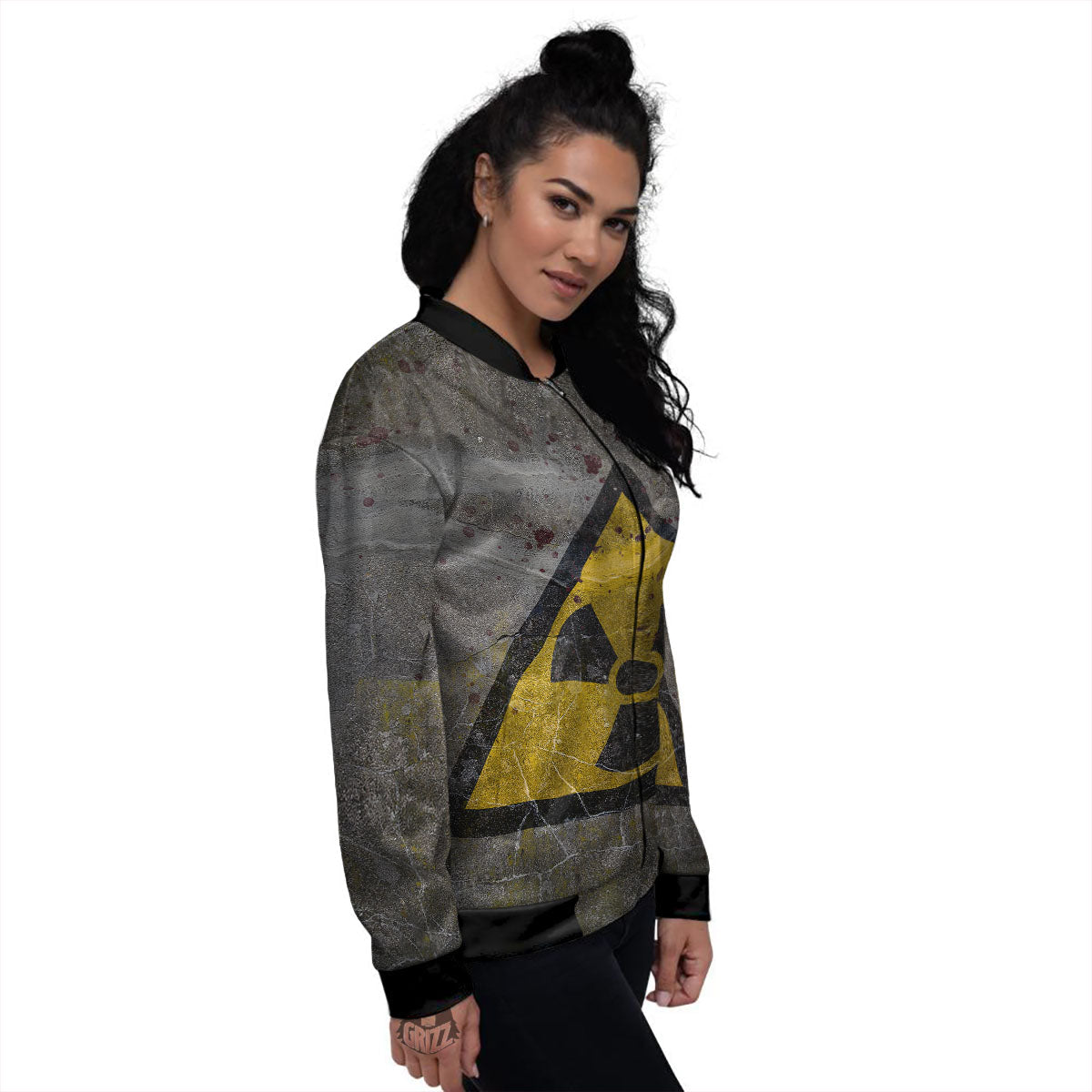 Warning Nuclear Symbol Print Women's Bomber Jacket-grizzshop