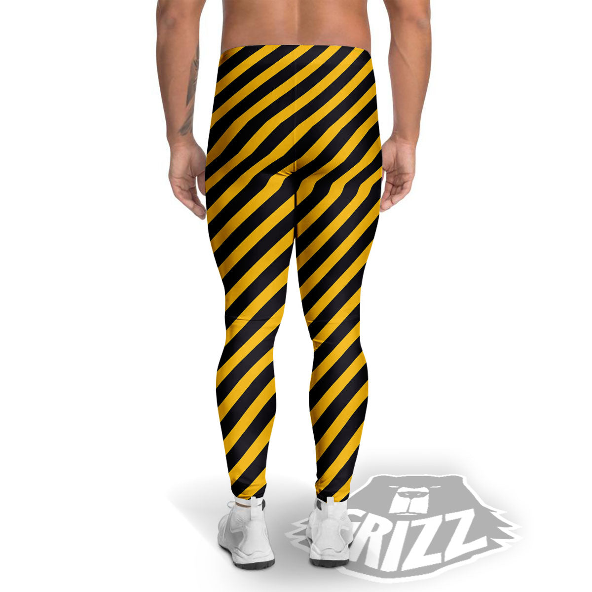 Warning Striped Yellow And Black Print Men's Leggings-grizzshop