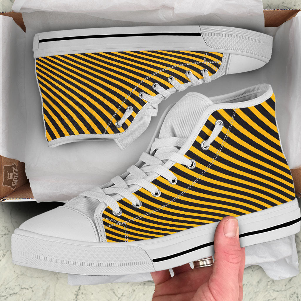 Warning Striped Yellow And Black Print White High Top Shoes-grizzshop