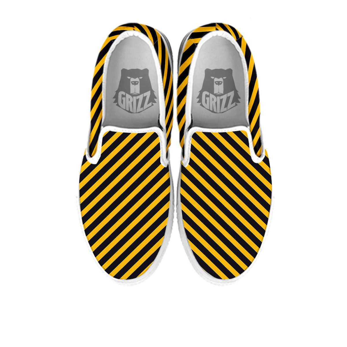 Warning Striped Yellow And Black Print White Slip On Shoes-grizzshop