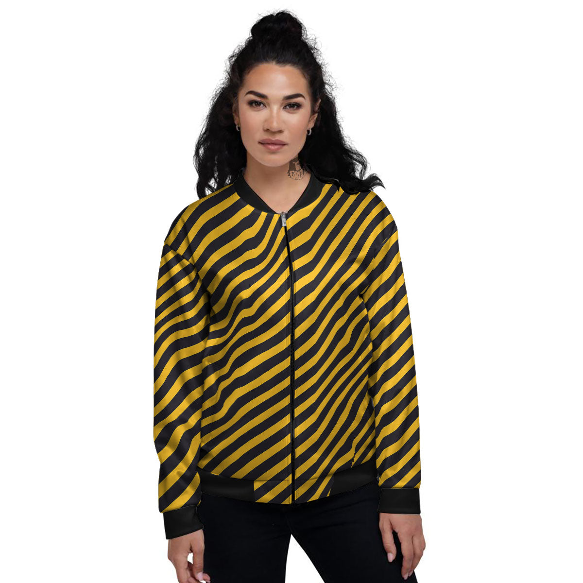 Warning Striped Yellow And Black Print Women's Bomber Jacket-grizzshop