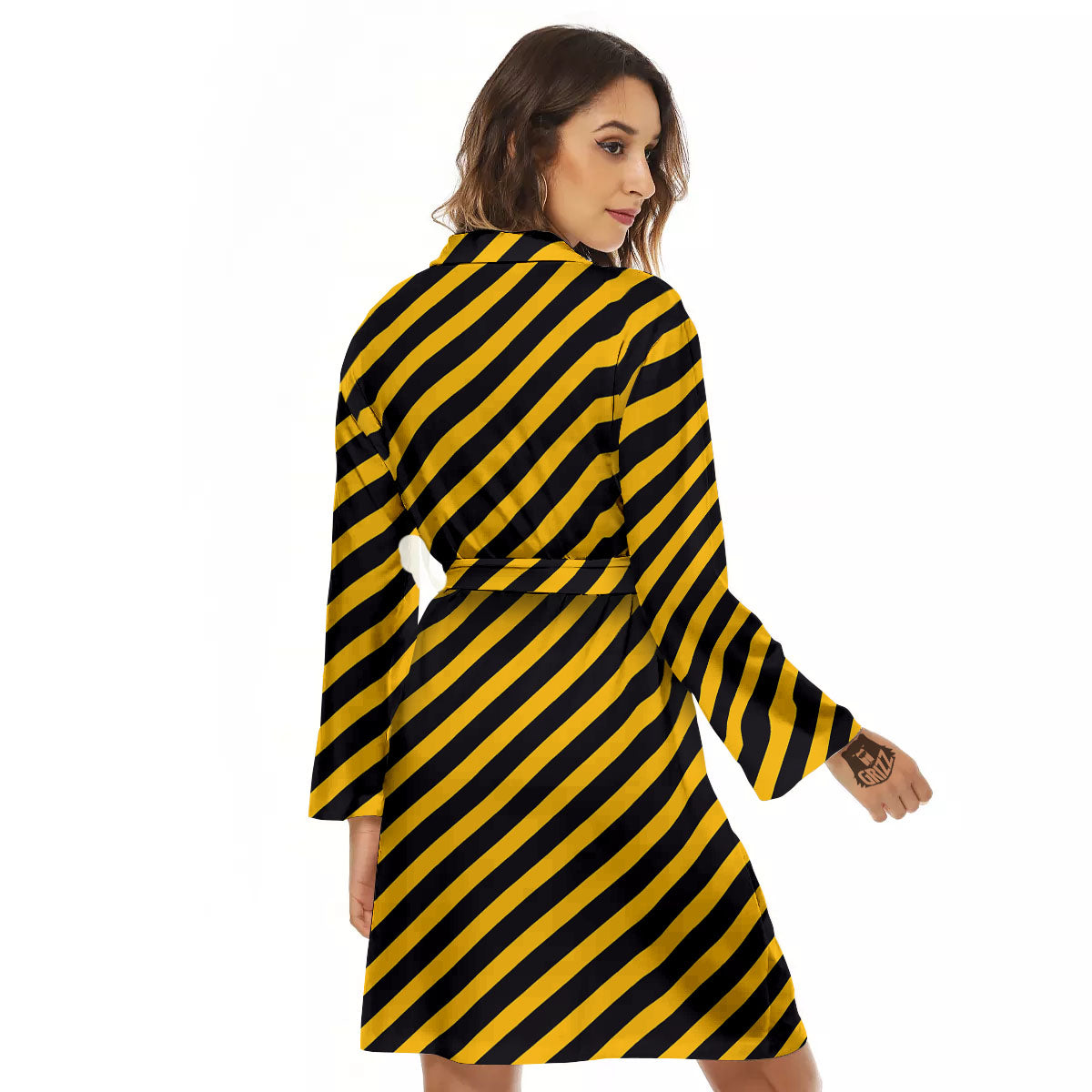 Warning Striped Yellow And Black Print Women's Robe-grizzshop