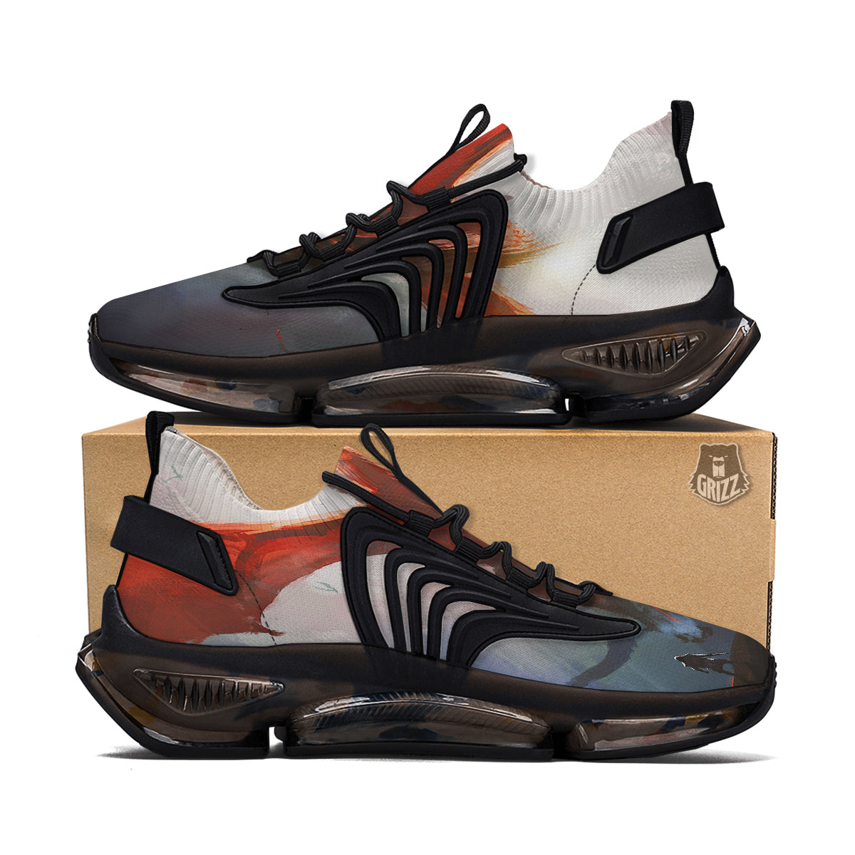 Warrior And Red Dragon Print Black Gym Shoes-grizzshop