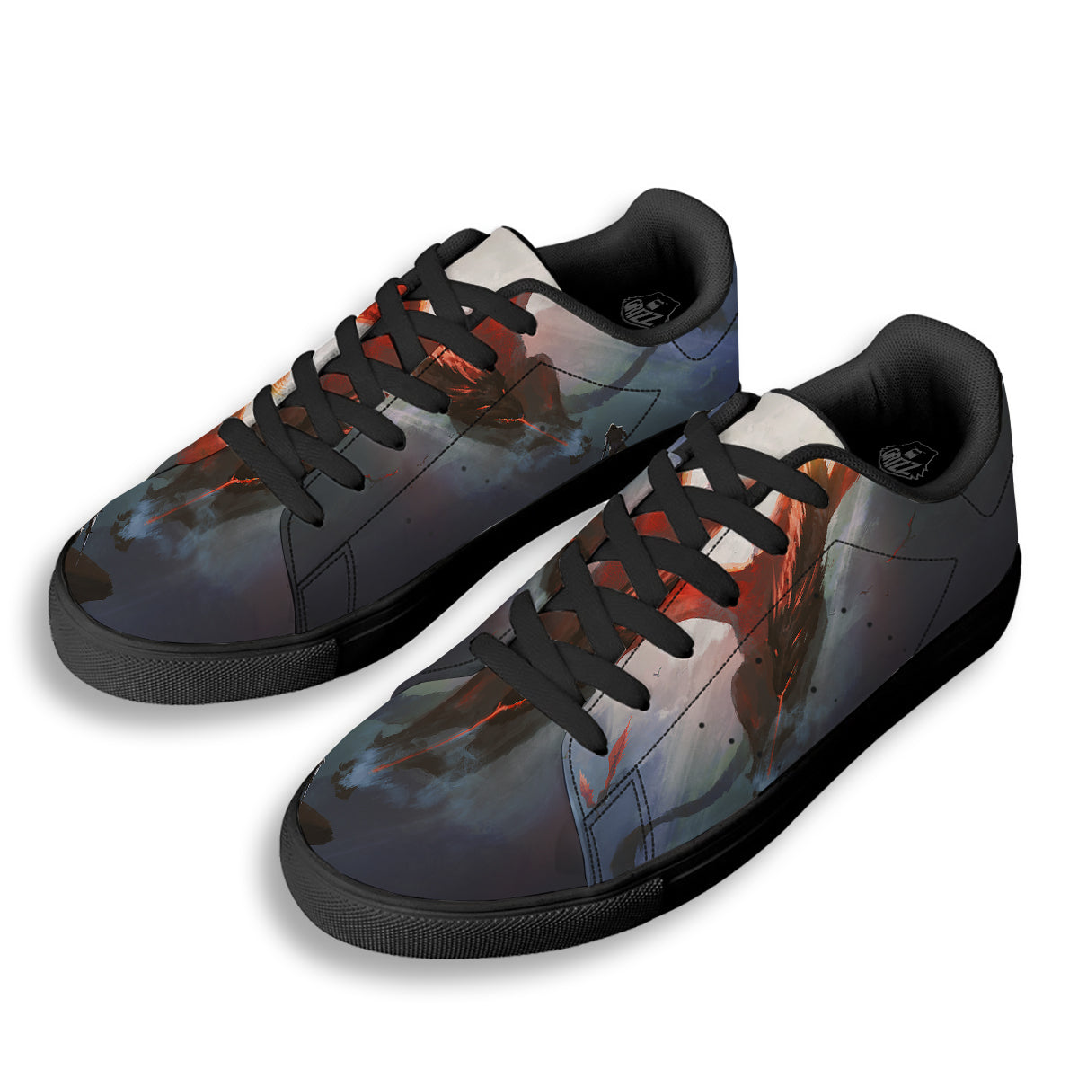 Warrior And Red Dragon Print Black Low Top Sneakers-grizzshop