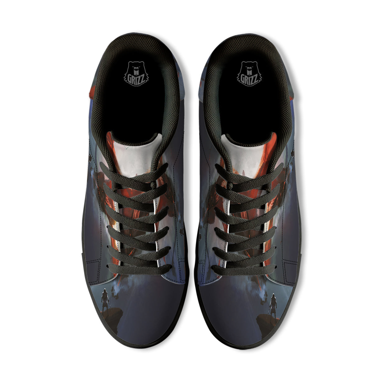 Warrior And Red Dragon Print Black Low Top Sneakers-grizzshop