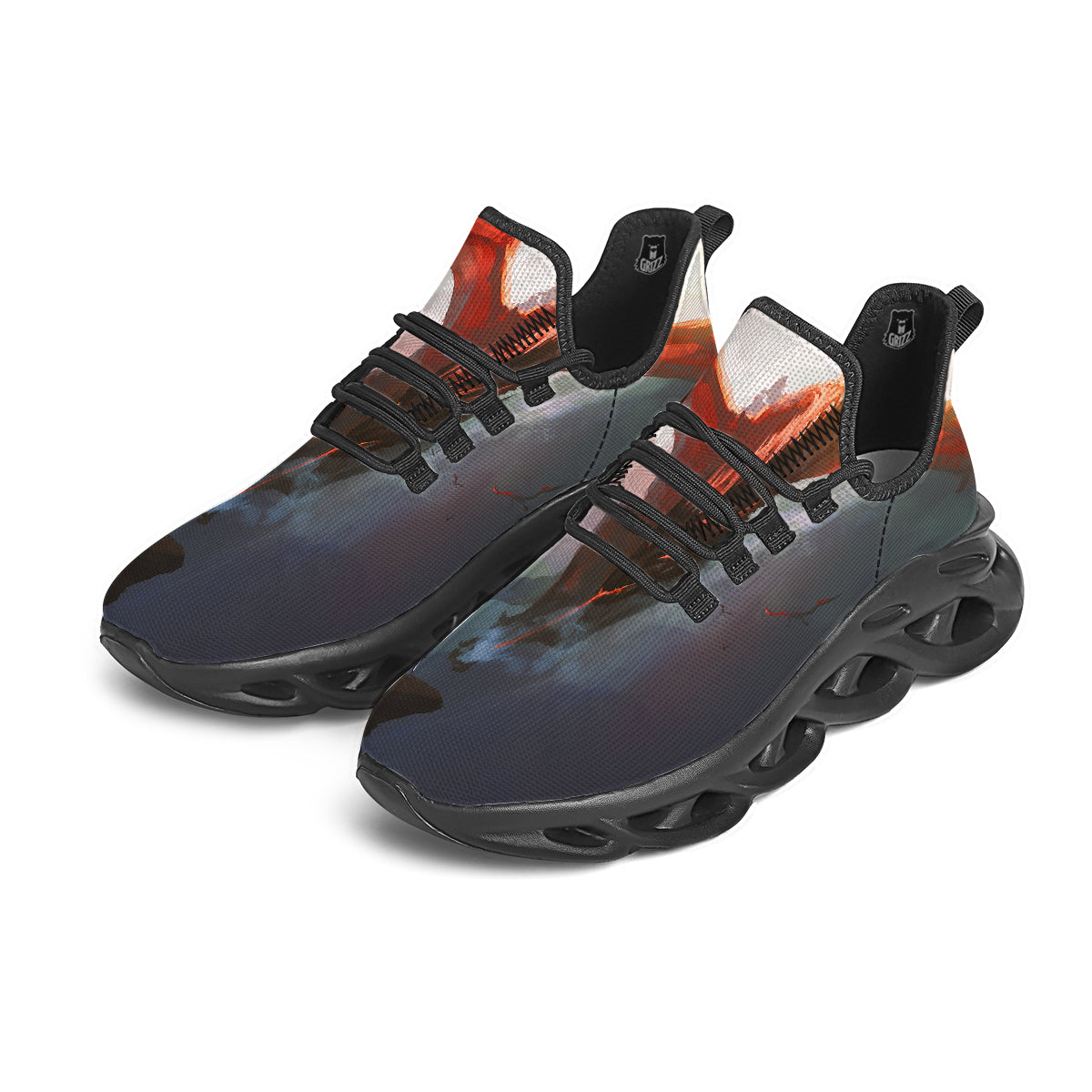 Warrior And Red Dragon Print Black Running Shoes-grizzshop