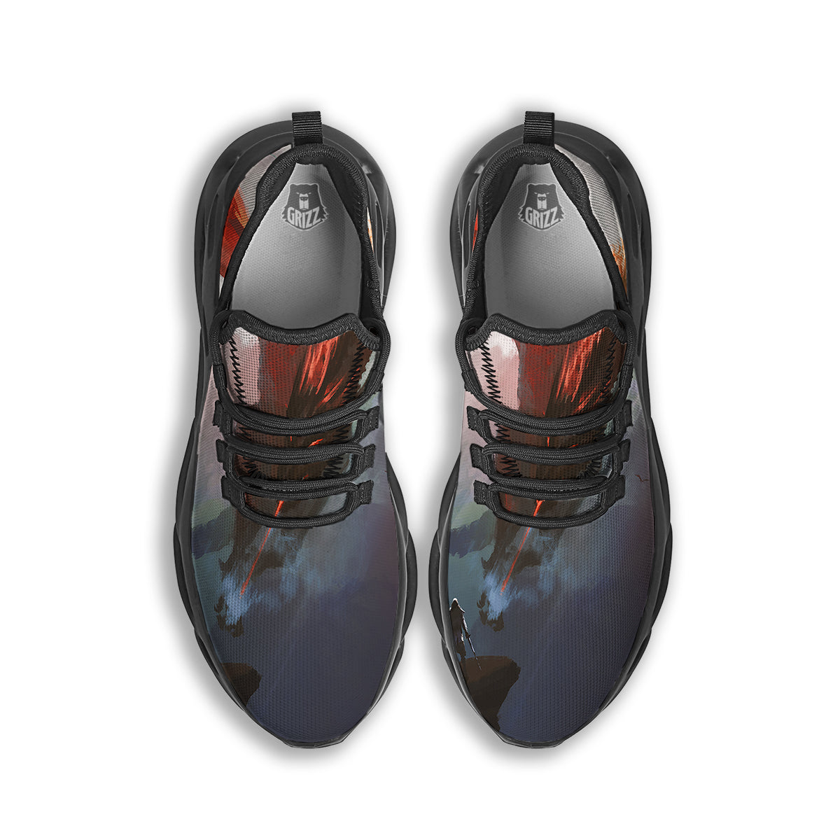 Warrior And Red Dragon Print Black Running Shoes-grizzshop