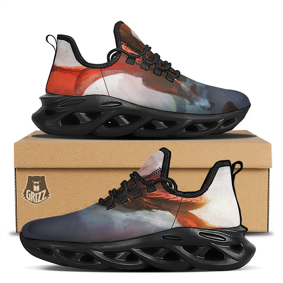 Warrior And Red Dragon Print Black Running Shoes-grizzshop