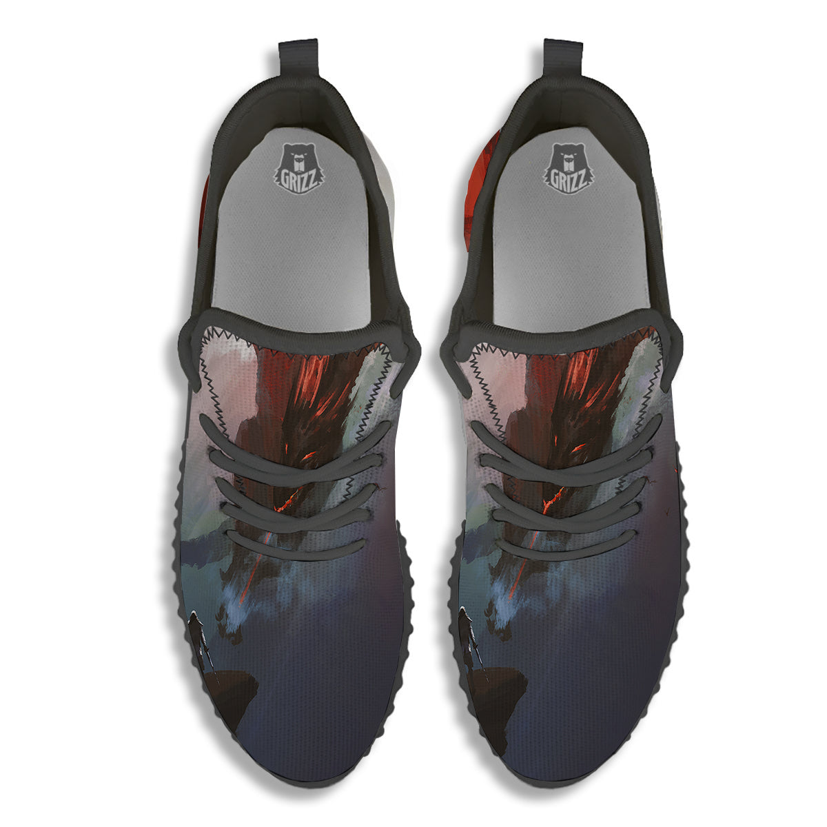 Warrior And Red Dragon Print Black Walking Shoes-grizzshop