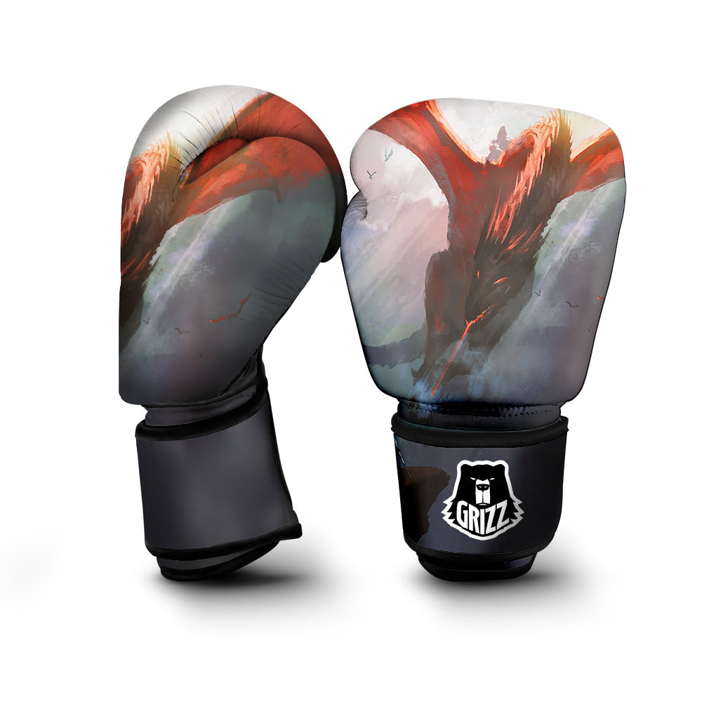 Warrior And Red Dragon Print Boxing Gloves-grizzshop