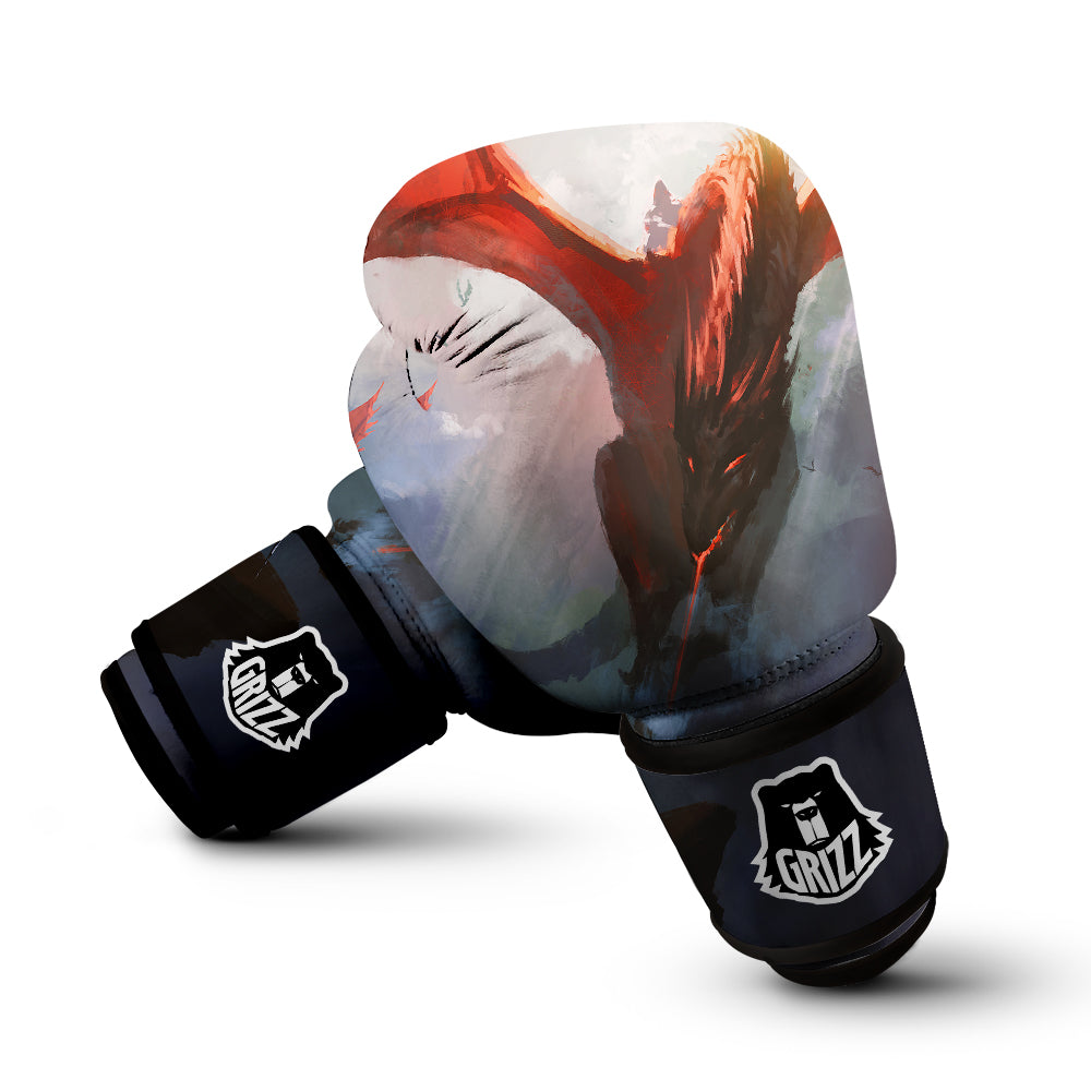 Warrior And Red Dragon Print Boxing Gloves-grizzshop