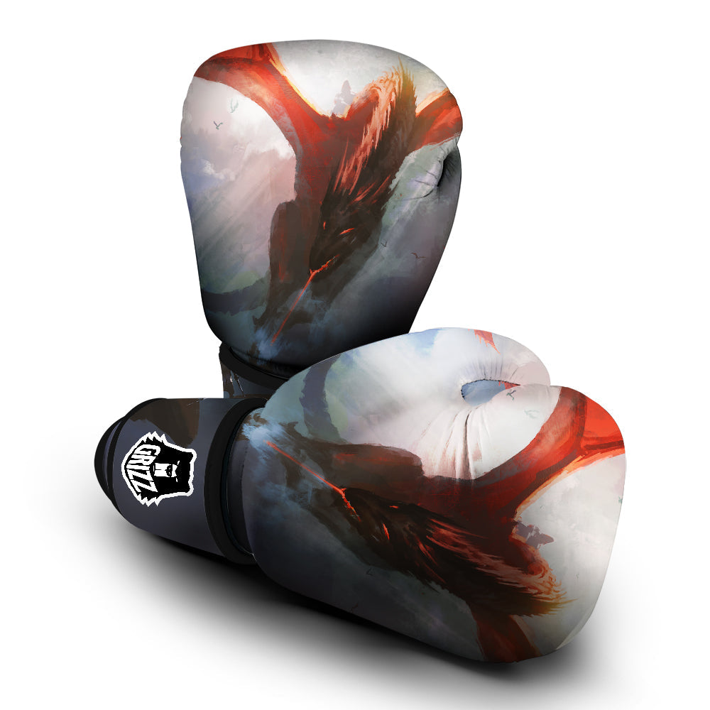 Warrior And Red Dragon Print Boxing Gloves-grizzshop