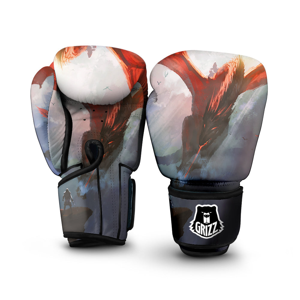 Warrior And Red Dragon Print Boxing Gloves-grizzshop