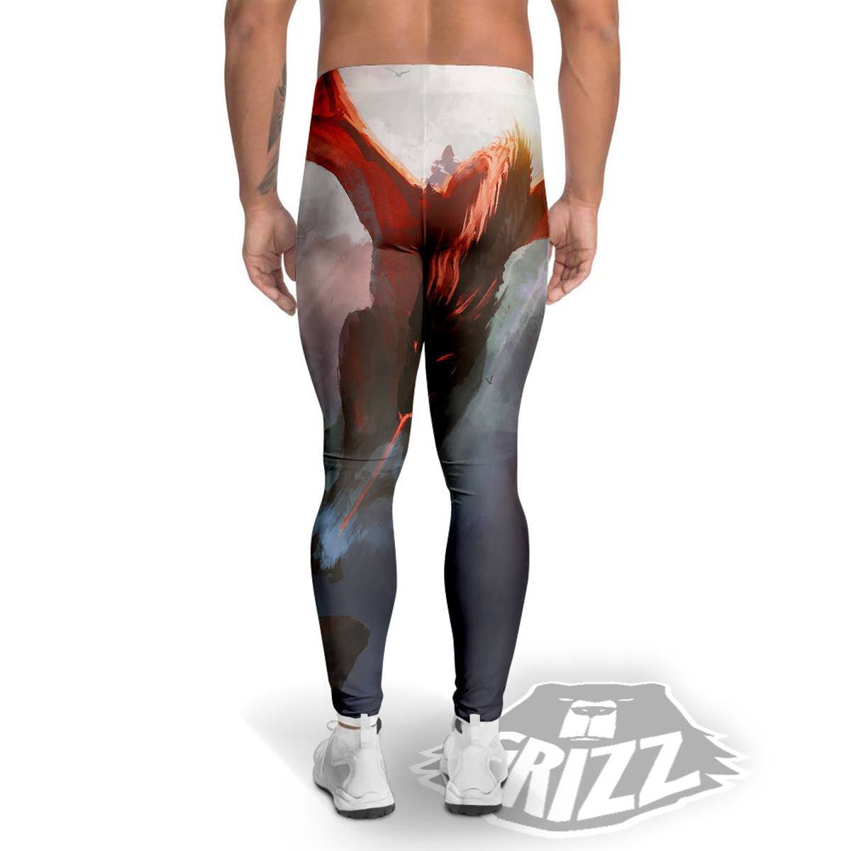 Warrior And Red Dragon Print Men's Leggings-grizzshop