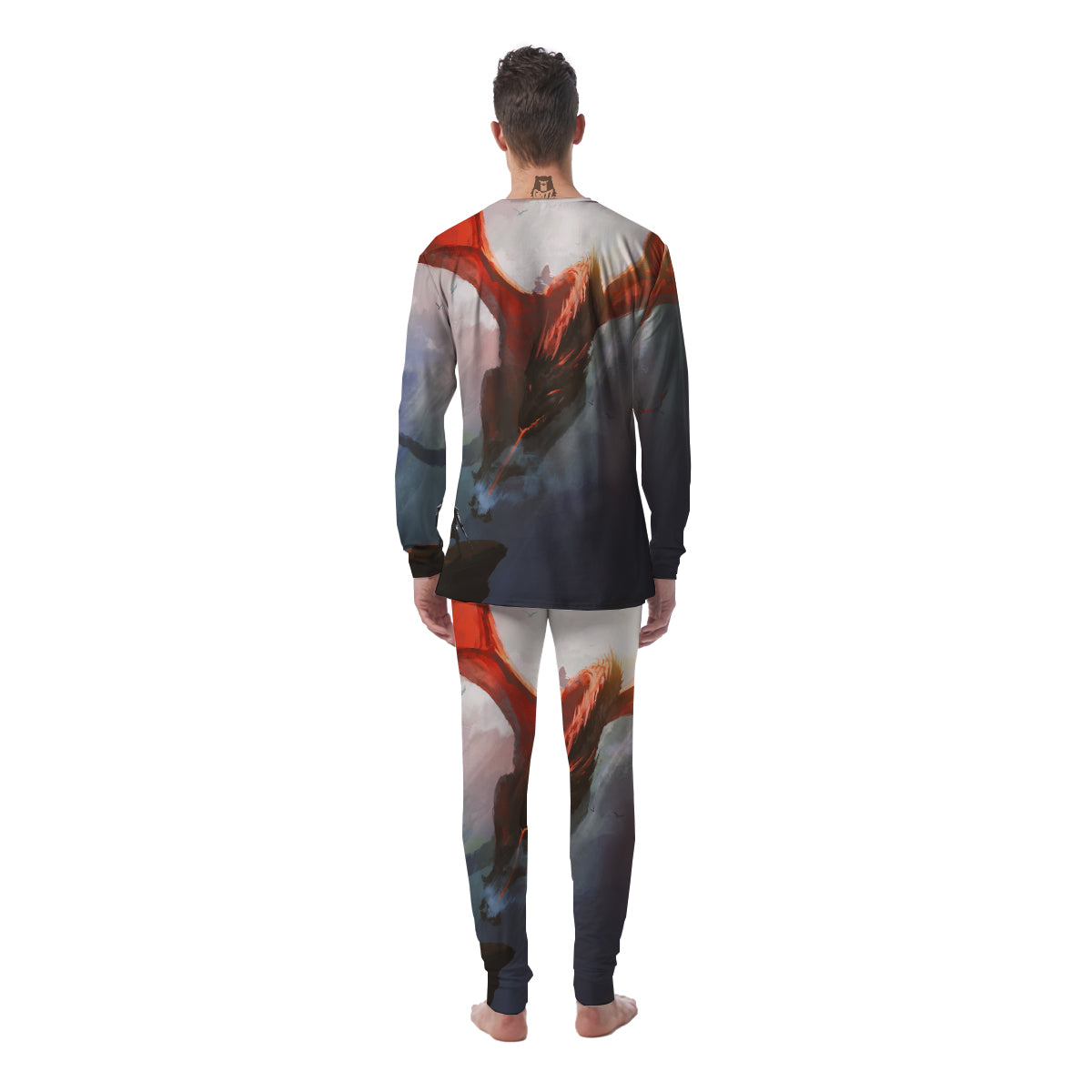 Warrior And Red Dragon Print Men's Pajamas-grizzshop