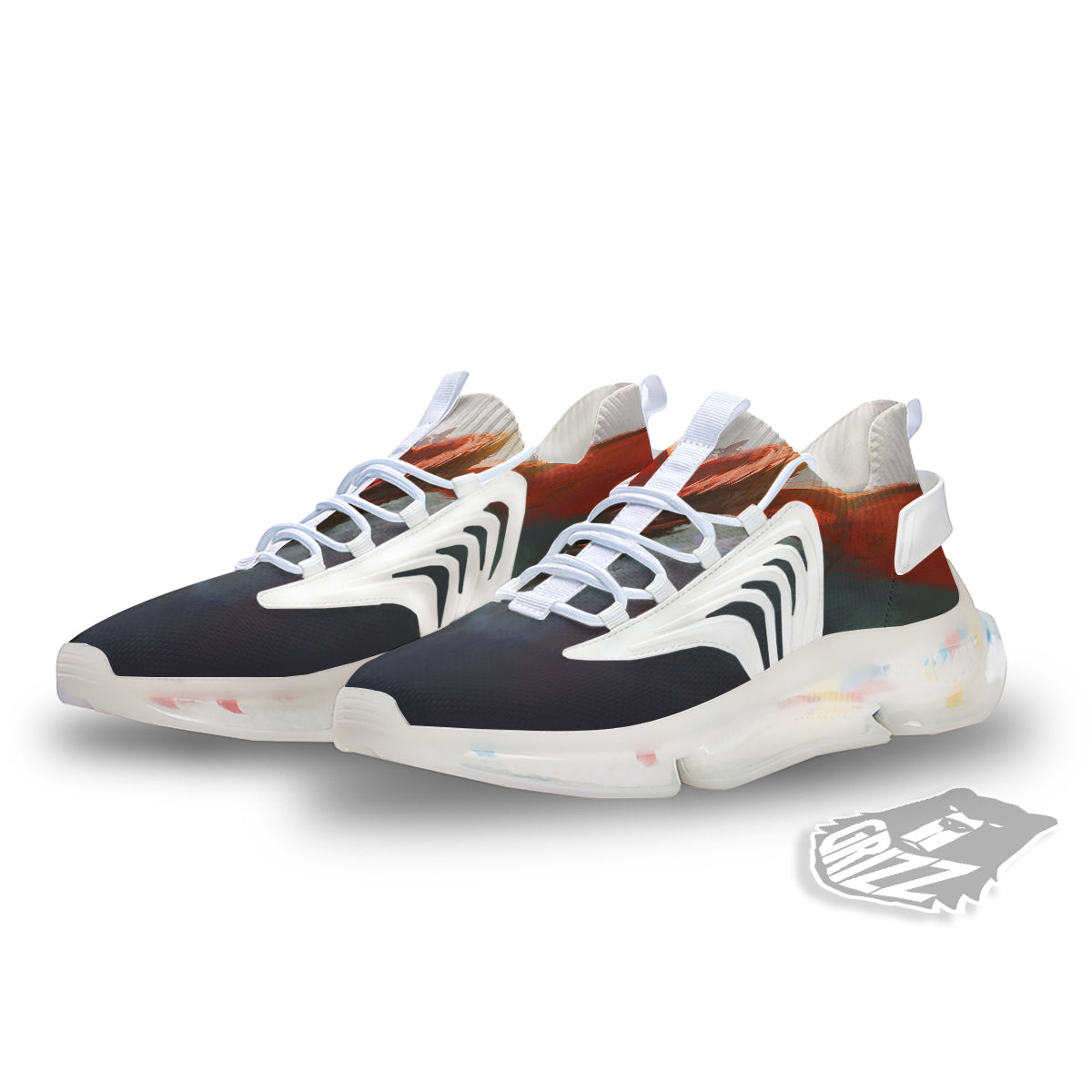 Warrior And Red Dragon Print White Gym Shoes-grizzshop