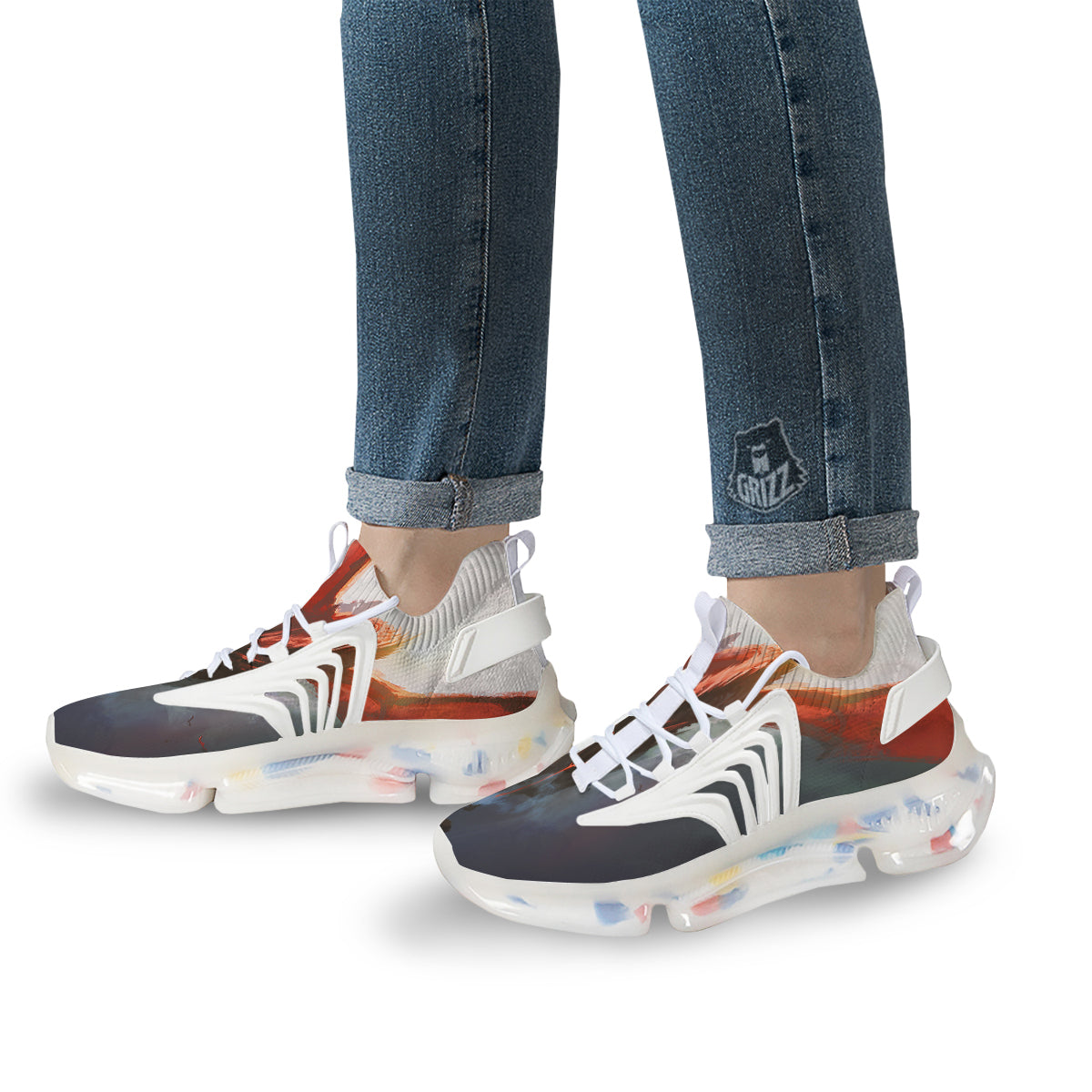 Warrior And Red Dragon Print White Gym Shoes-grizzshop