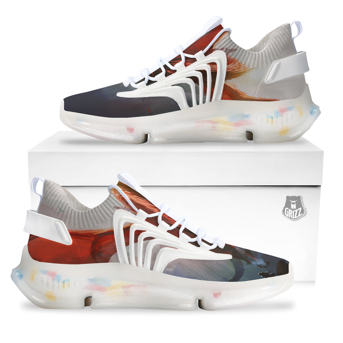 Warrior And Red Dragon Print White Gym Shoes-grizzshop