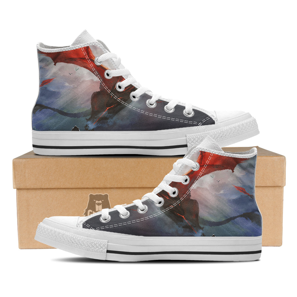 Warrior And Red Dragon Print White High Top Shoes-grizzshop