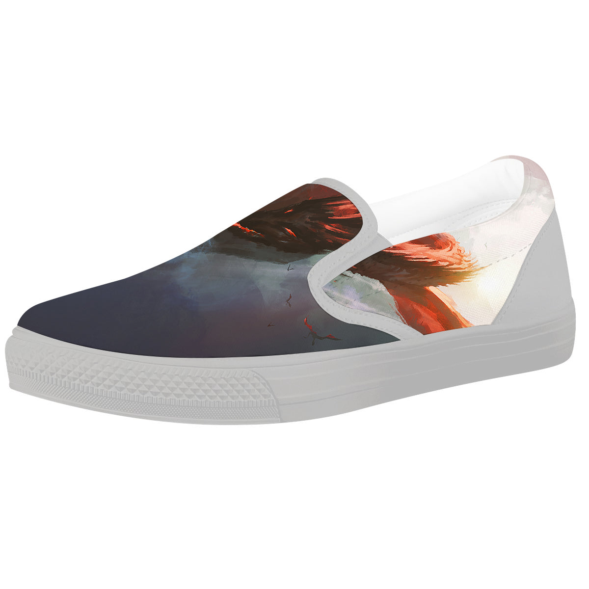 Warrior And Red Dragon Print White Slip On Shoes-grizzshop