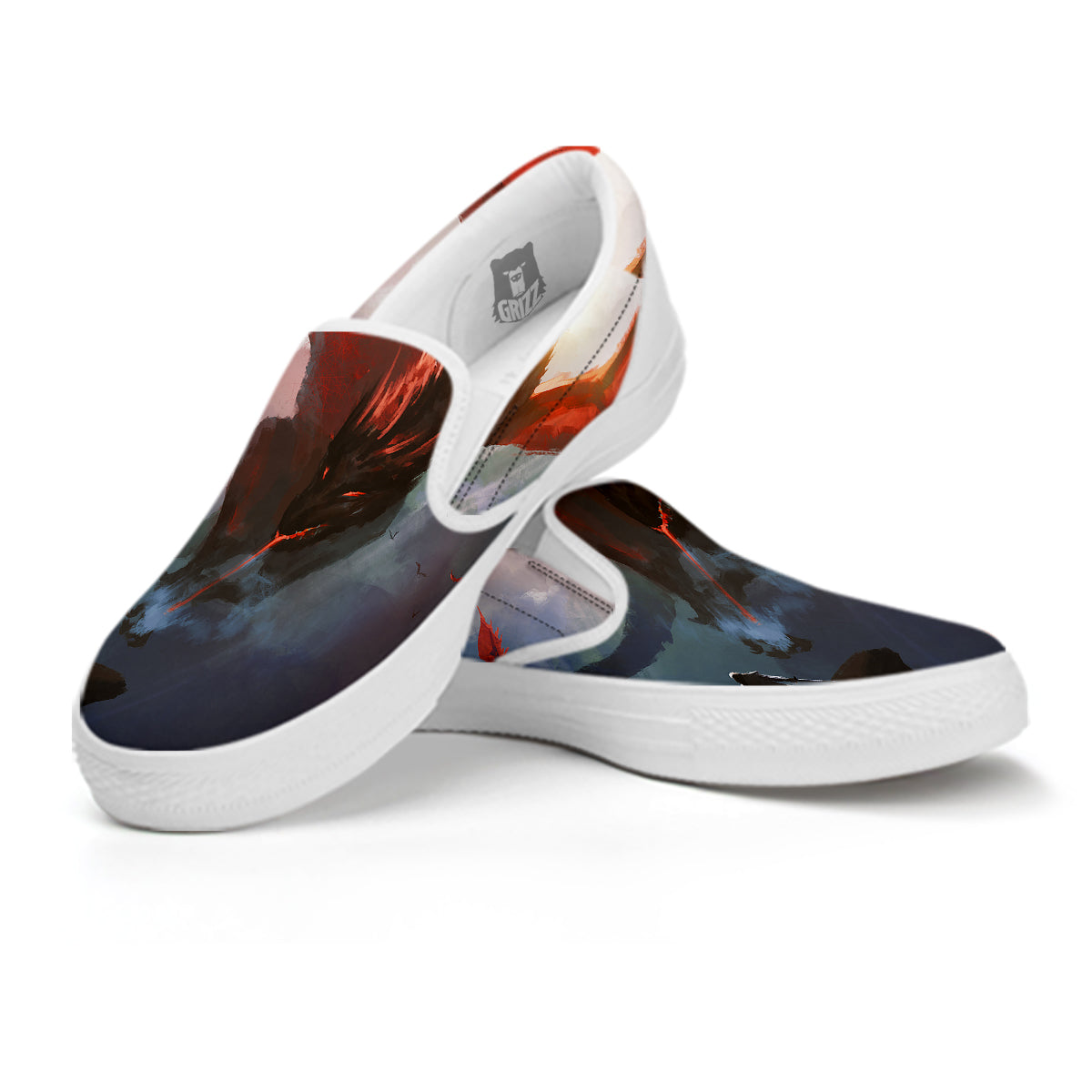 Warrior And Red Dragon Print White Slip On Shoes-grizzshop