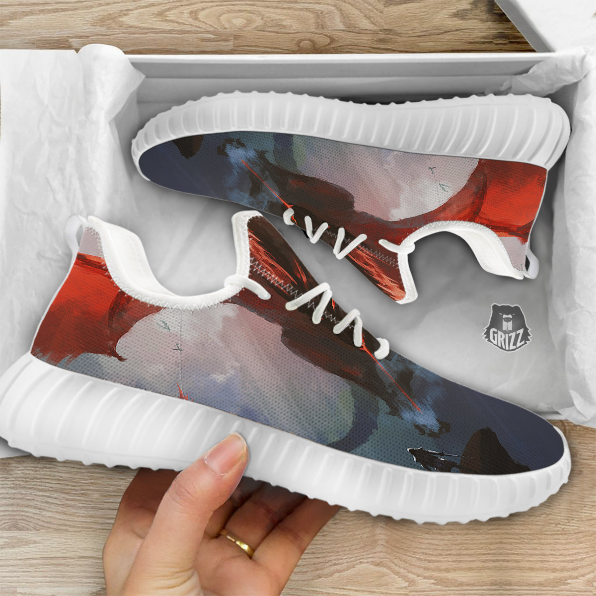 Warrior And Red Dragon Print White Walking Shoes-grizzshop