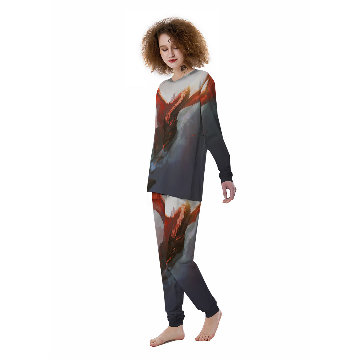 Warrior And Red Dragon Print Women's Pajamas-grizzshop