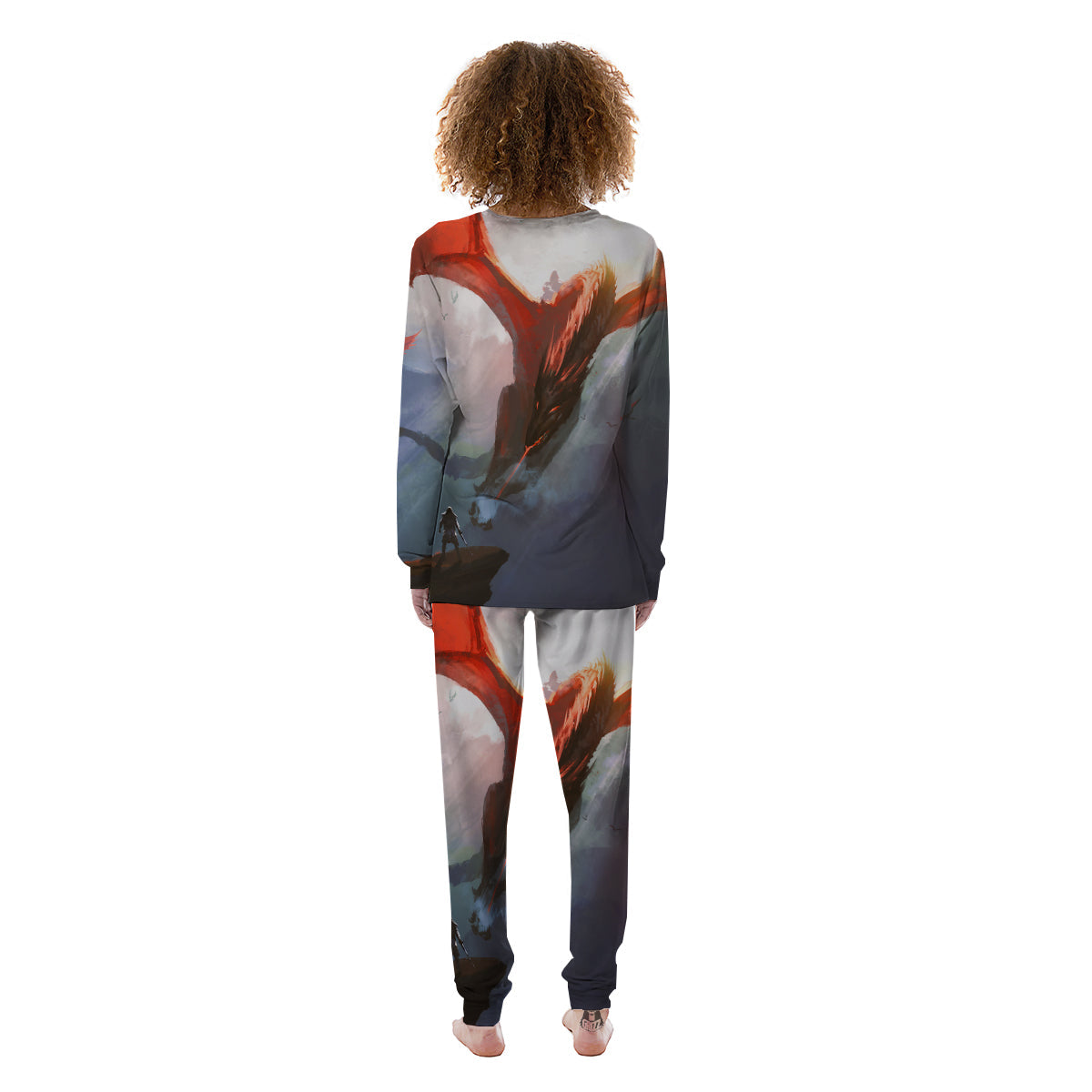 Warrior And Red Dragon Print Women's Pajamas-grizzshop