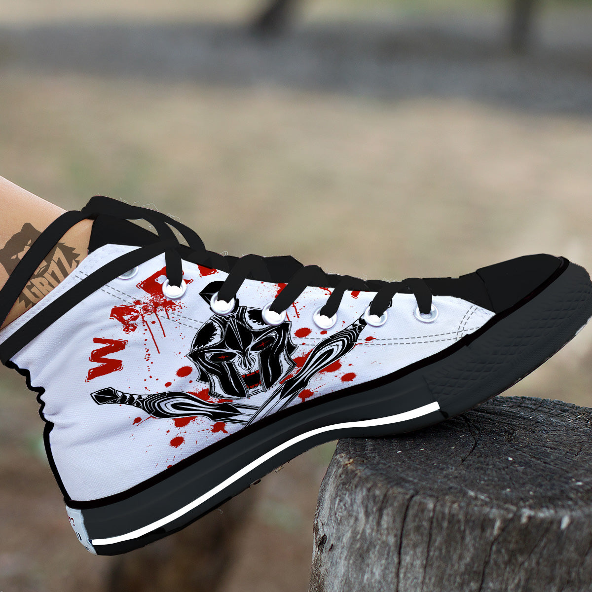 Warrior Bloody Spartan Print Black High Top Shoes-grizzshop