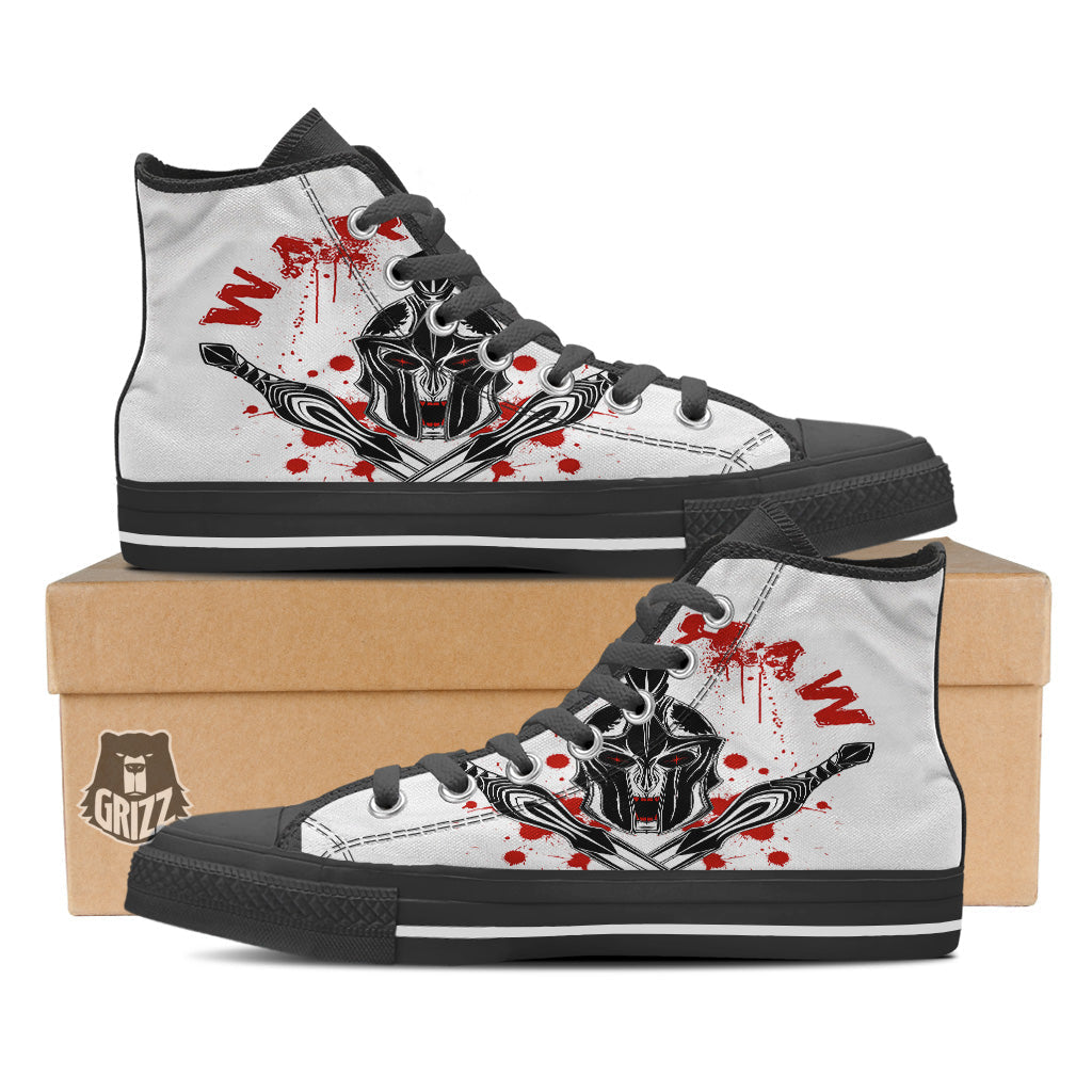 Warrior Bloody Spartan Print Black High Top Shoes-grizzshop