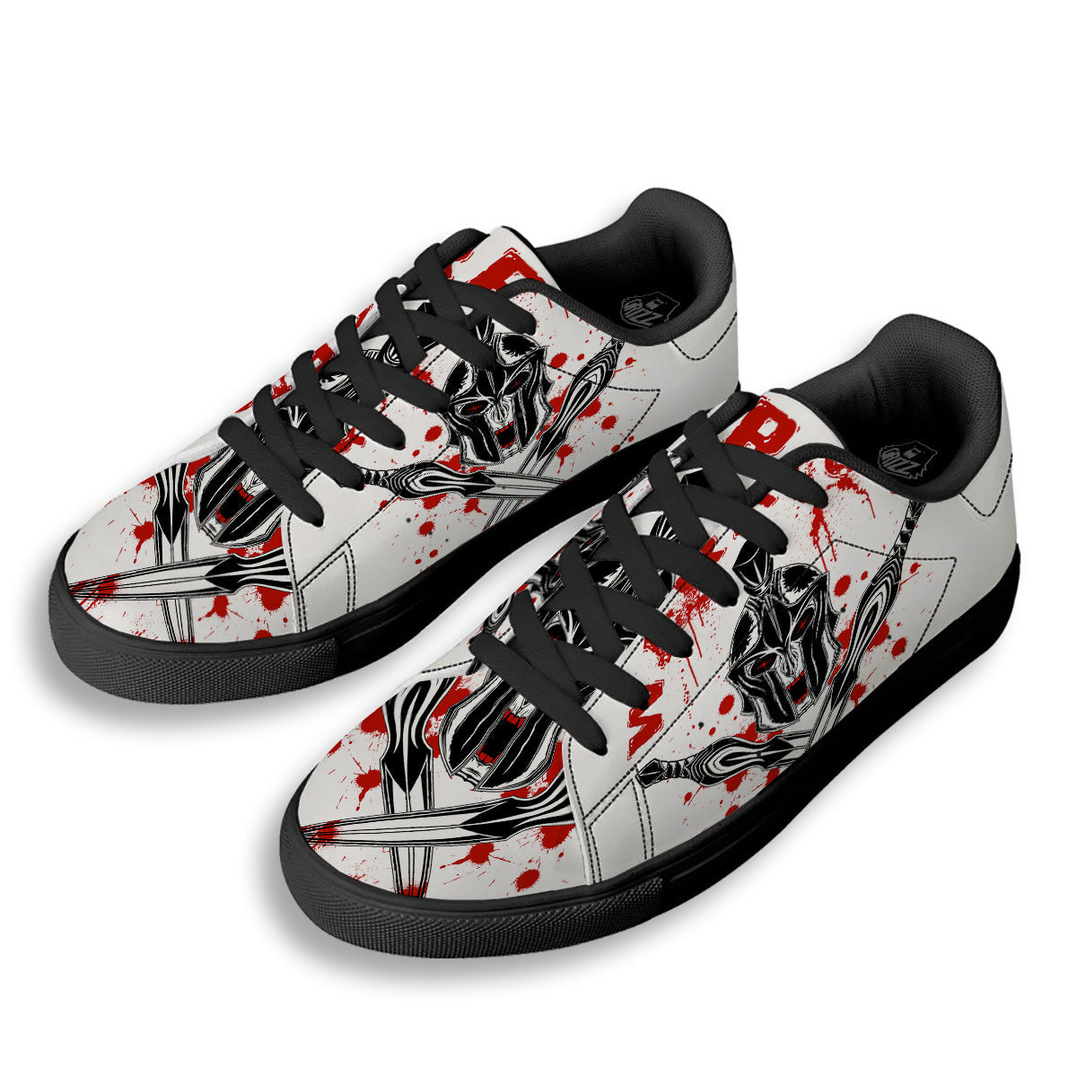 Warrior Bloody Spartan Print Black Low Top Sneakers-grizzshop