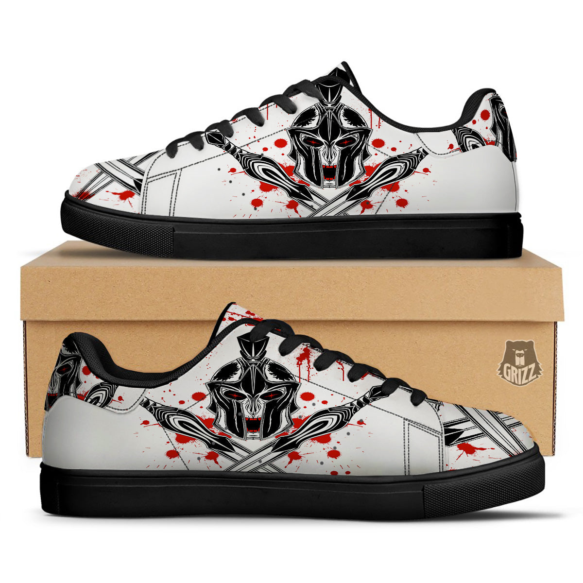 Warrior Bloody Spartan Print Black Low Top Sneakers-grizzshop