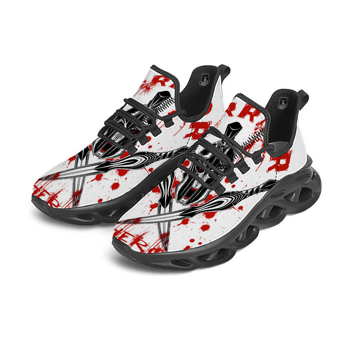 Warrior Bloody Spartan Print Black Running Shoes-grizzshop