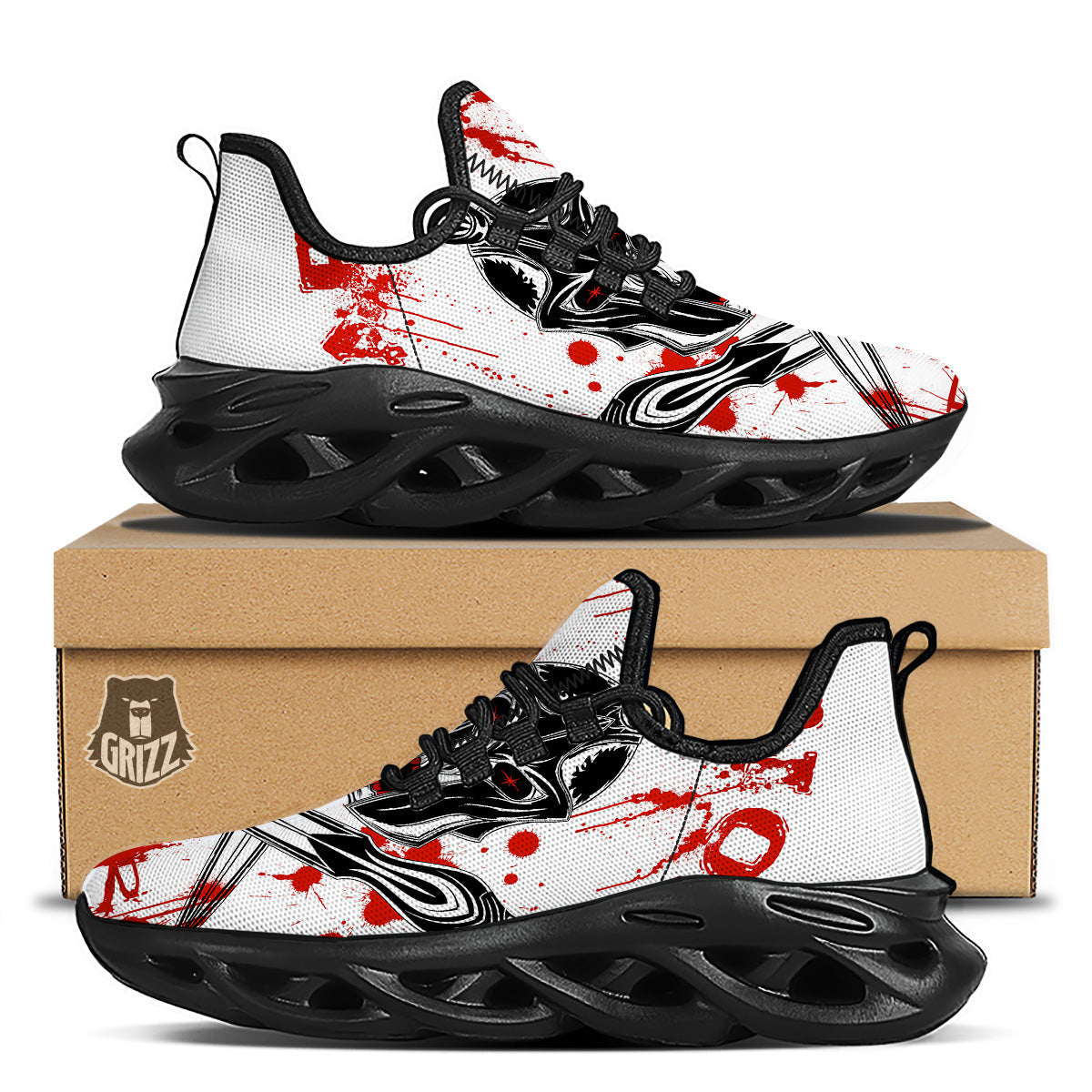 Warrior Bloody Spartan Print Black Running Shoes-grizzshop