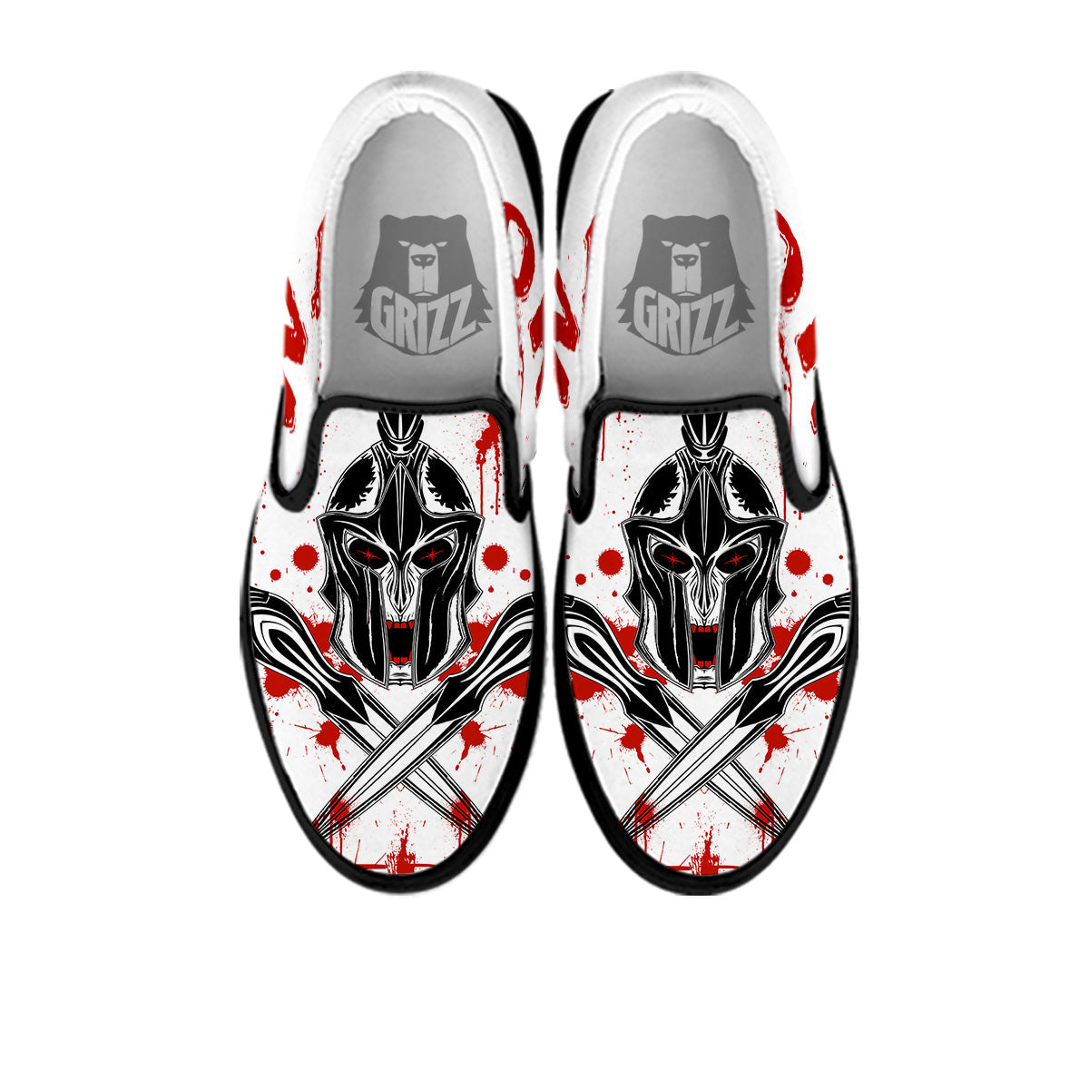 Warrior Bloody Spartan Print Black Slip On Shoes-grizzshop