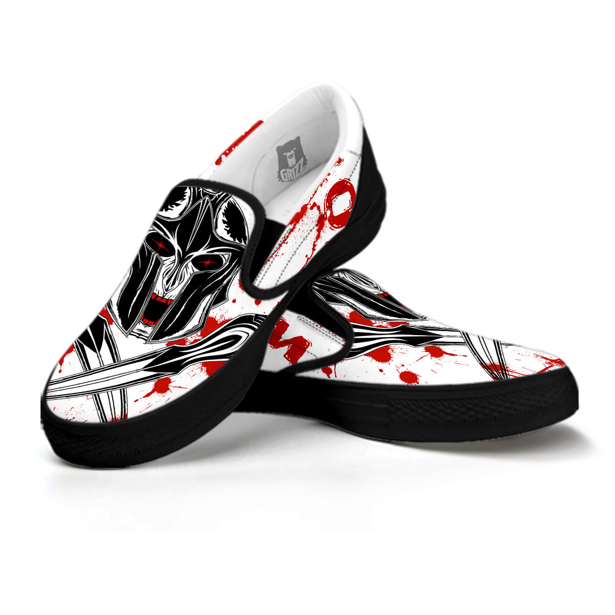 Warrior Bloody Spartan Print Black Slip On Shoes-grizzshop