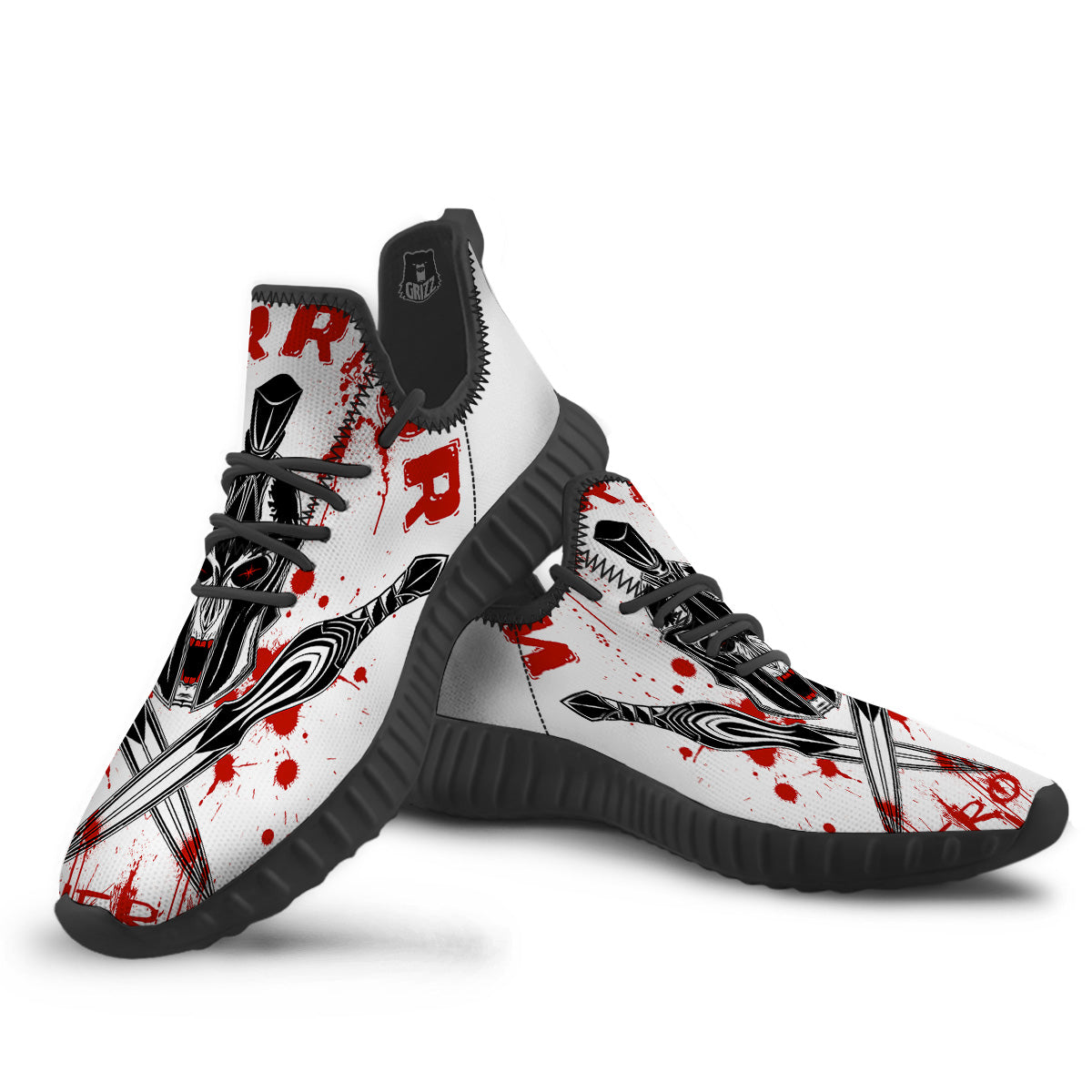 Warrior Bloody Spartan Print Black Walking Shoes-grizzshop