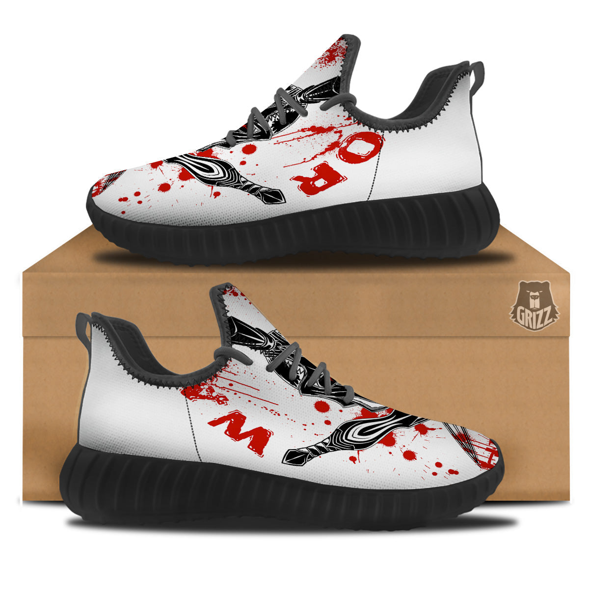 Warrior Bloody Spartan Print Black Walking Shoes-grizzshop