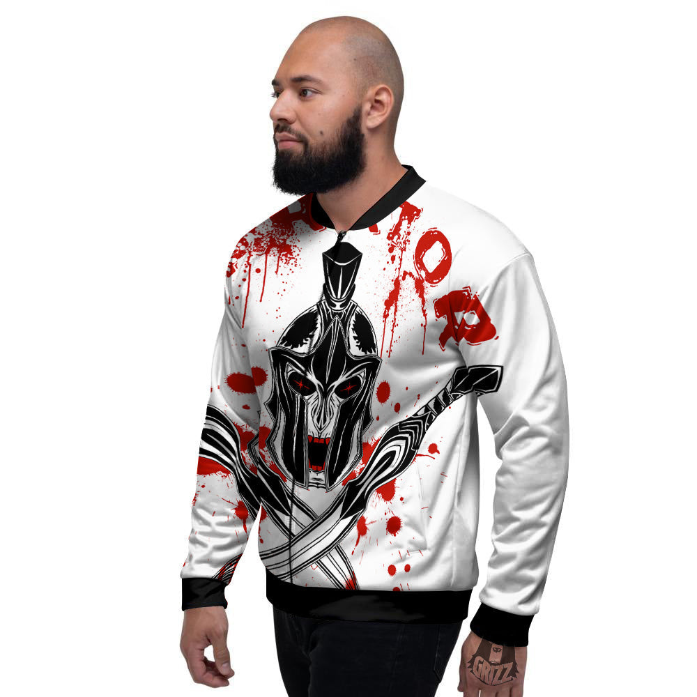 Warrior Bloody Spartan Print Men's Bomber Jacket-grizzshop