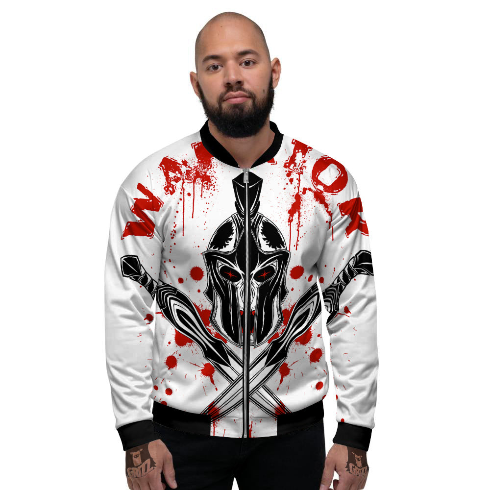 Warrior Bloody Spartan Print Men's Bomber Jacket-grizzshop