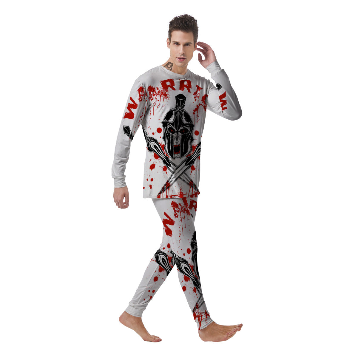 Warrior Bloody Spartan Print Men's Pajamas-grizzshop