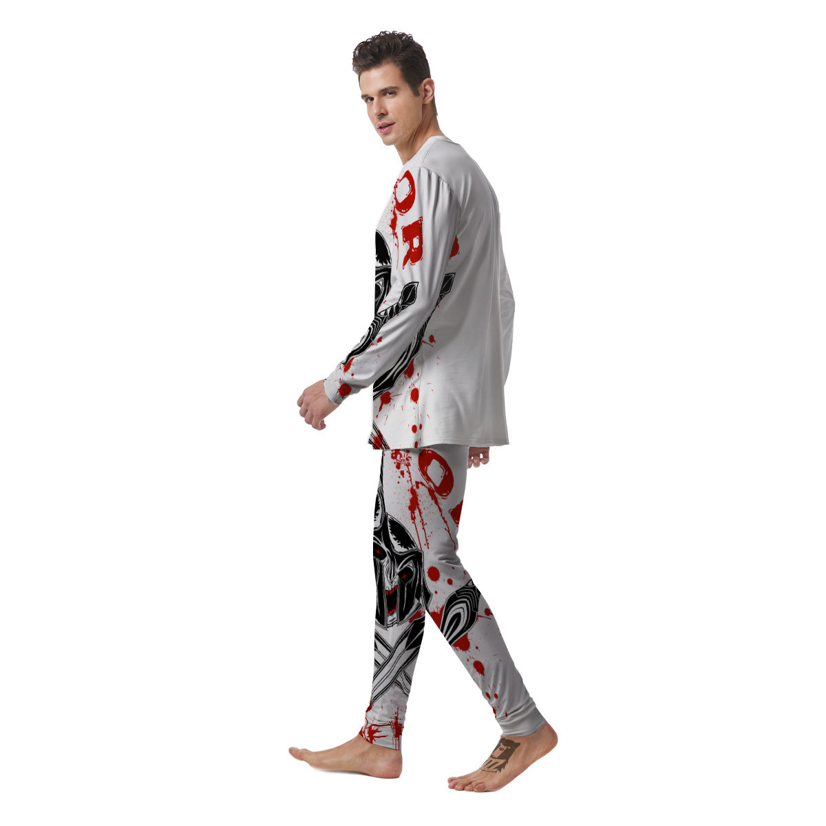 Warrior Bloody Spartan Print Men's Pajamas-grizzshop